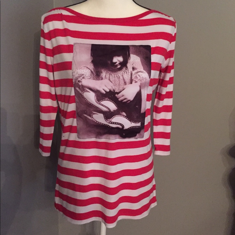 Boatneck 3/4 Sleeve Striped Top